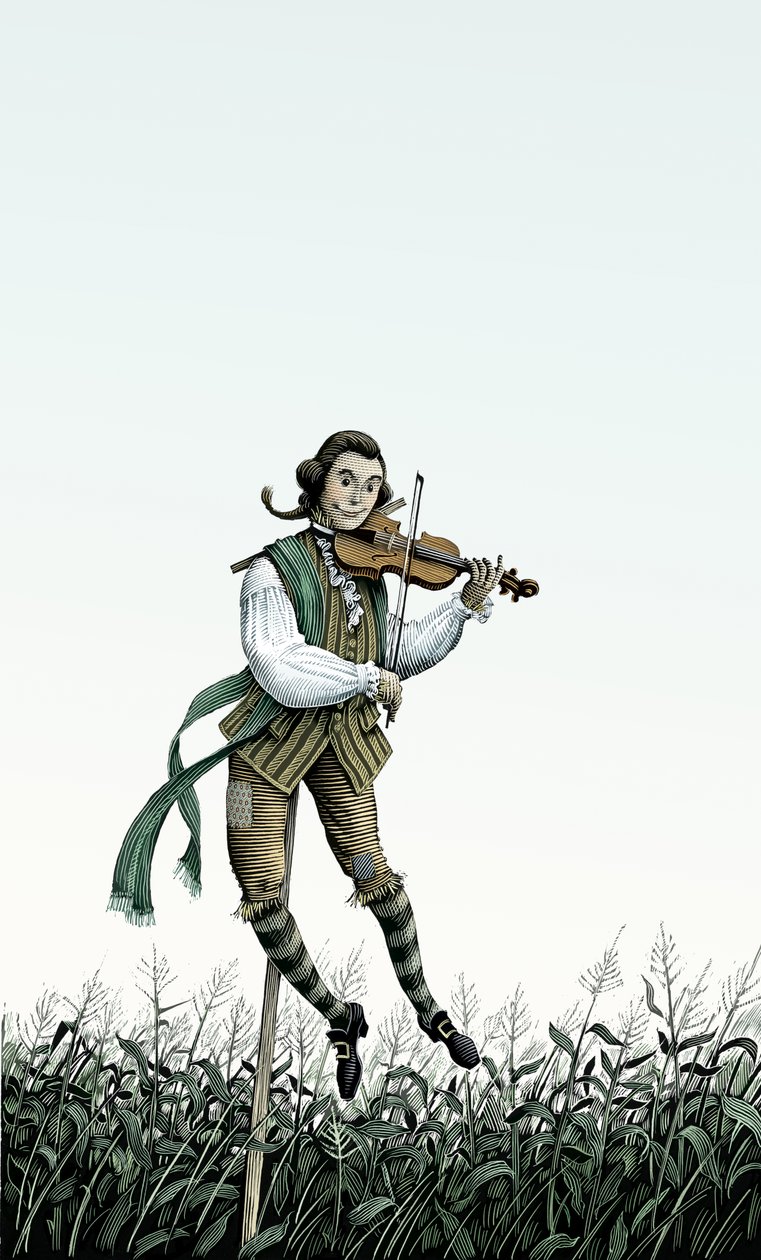 Barocke Violine Vogelscheuche von Scott McKowen