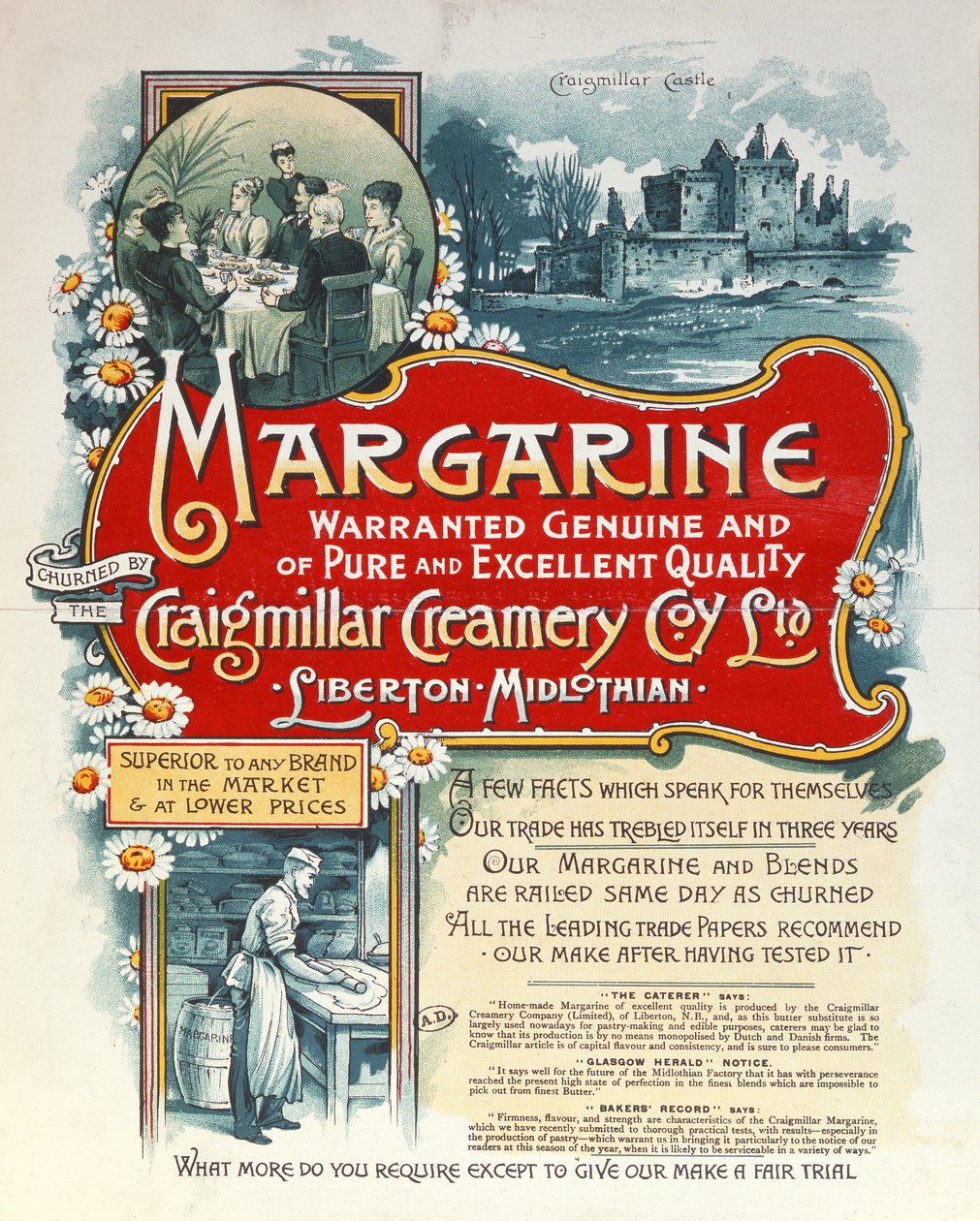 Werbung für Margarine der Craigmillar Creamery von Scottish School
