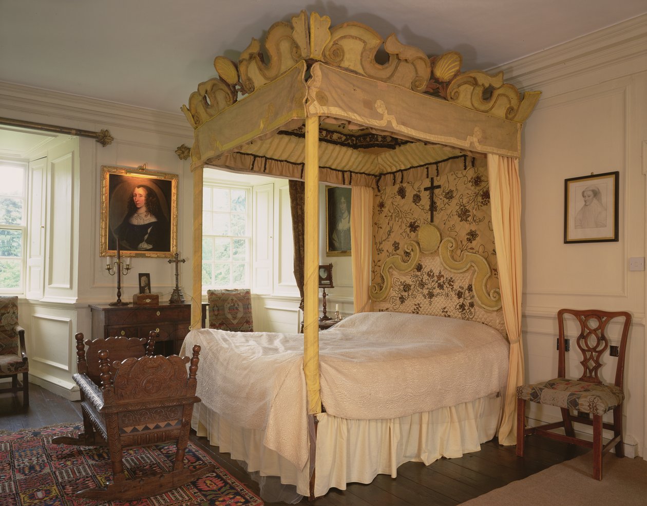Himmelbett und Wiege, benutzt von Maria Stuart (1542-87) und ihrem Sohn, dem zukünftigen James VI. von Schottland und I. von England (1566-1625) von Scottish School