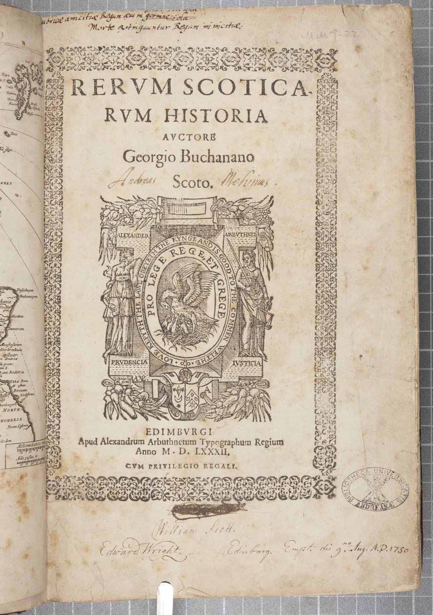 Titelseite von Rerum Scoticarum Historia, von George Buchanan von Scottish School