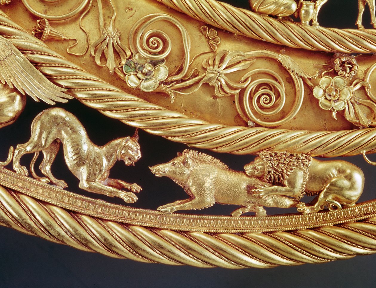 Löwe und Panther greifen einen Eber an, (Detail) von Scythian