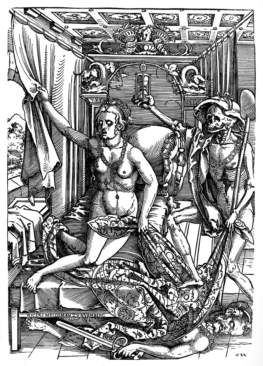 Tod und die Kurtisane, signiert vom Holzstecher, 1903 von Sebald Beham