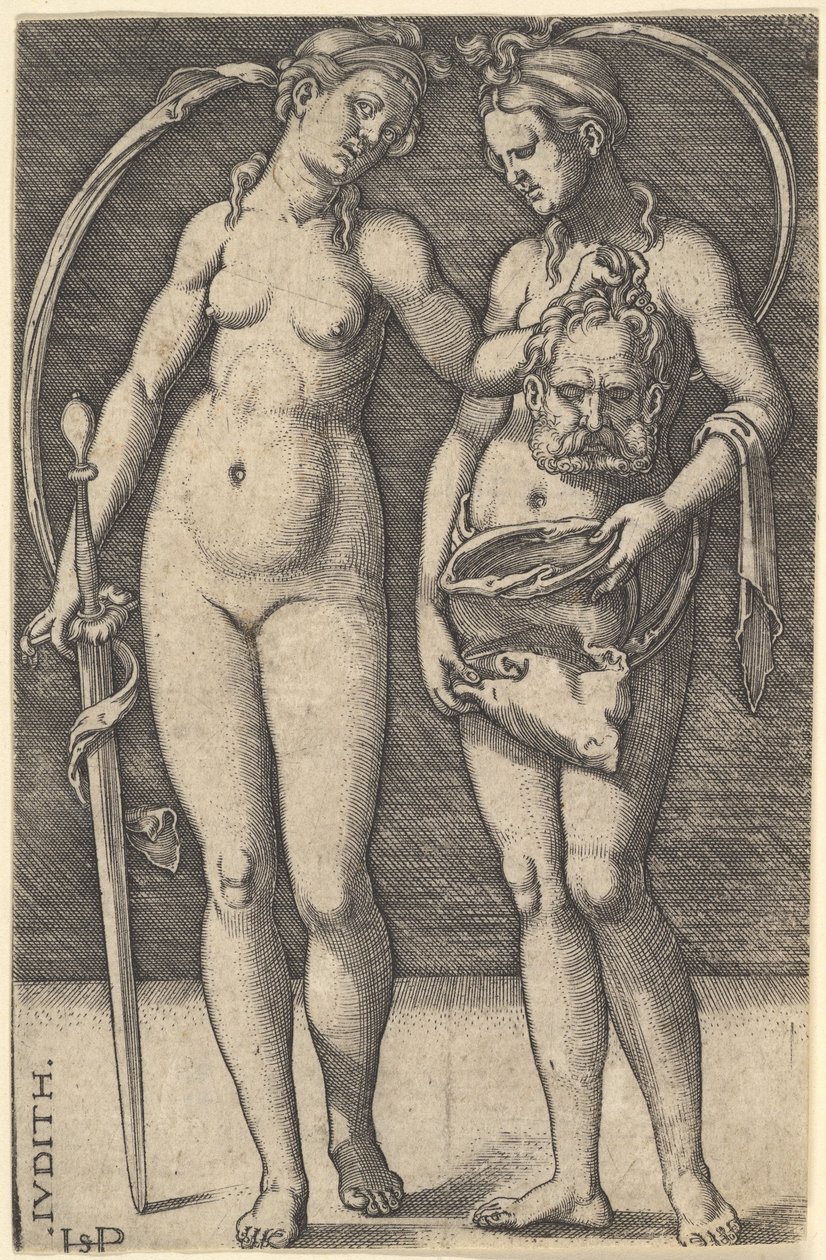 Judith steht rechts und hält den Kopf von Holofernes in ihrer rechten Hand, ca. 1520-30 von Sebald Beham