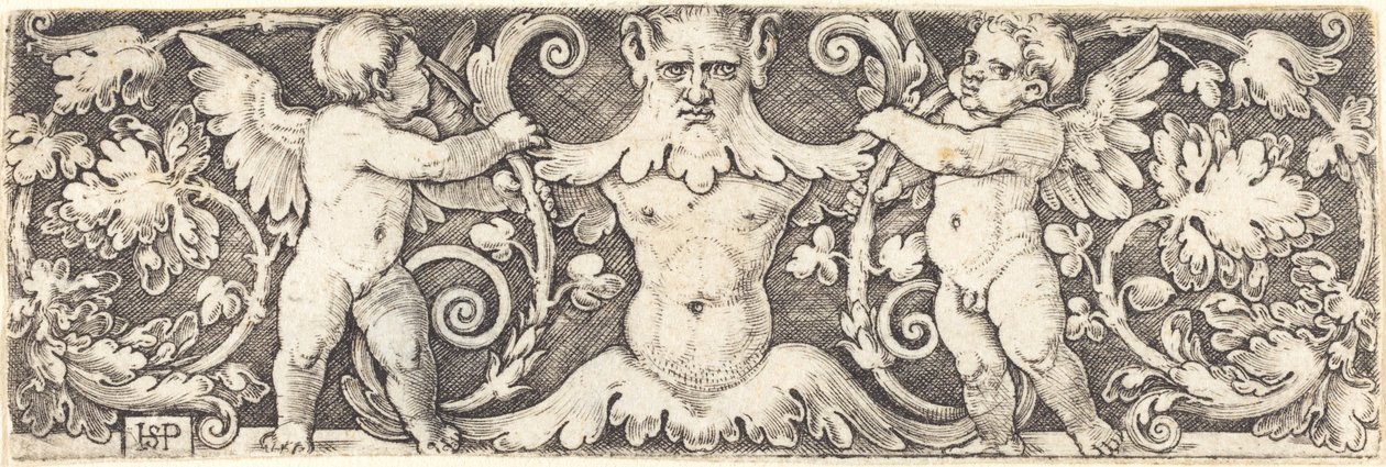 Ornament mit männlicher Halbfigur zwischen zwei Genien von Sebald Beham