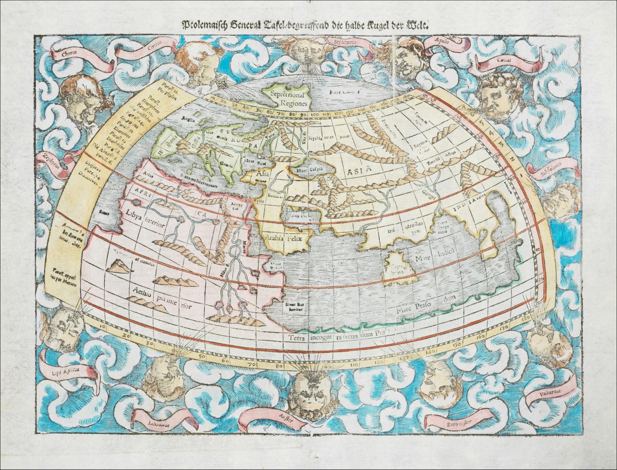 Ptolemäische Weltkarte von 1550 von Sebastian Münster von Sebastian Munster