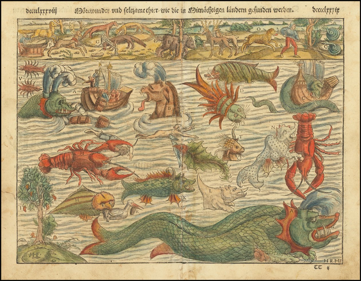 1570 Ausgabe von Sebastian Münsters Karte der Seeungeheuer von Sebastian Munster