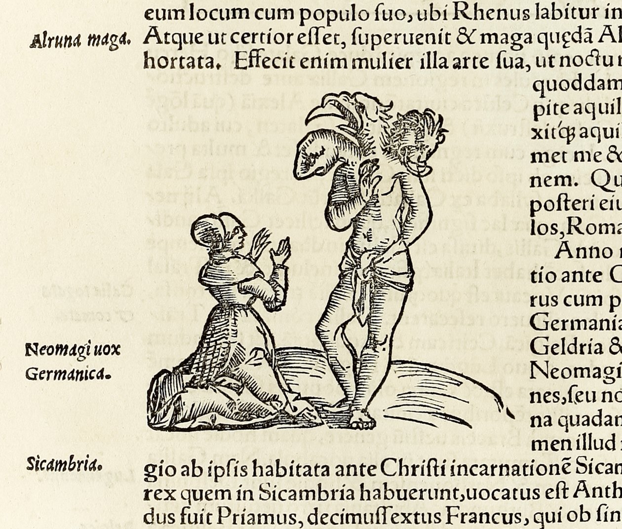 Eine Hexe beschwört einen dreiköpfigen Dämon, aus der Ausgabe von 1550 der 