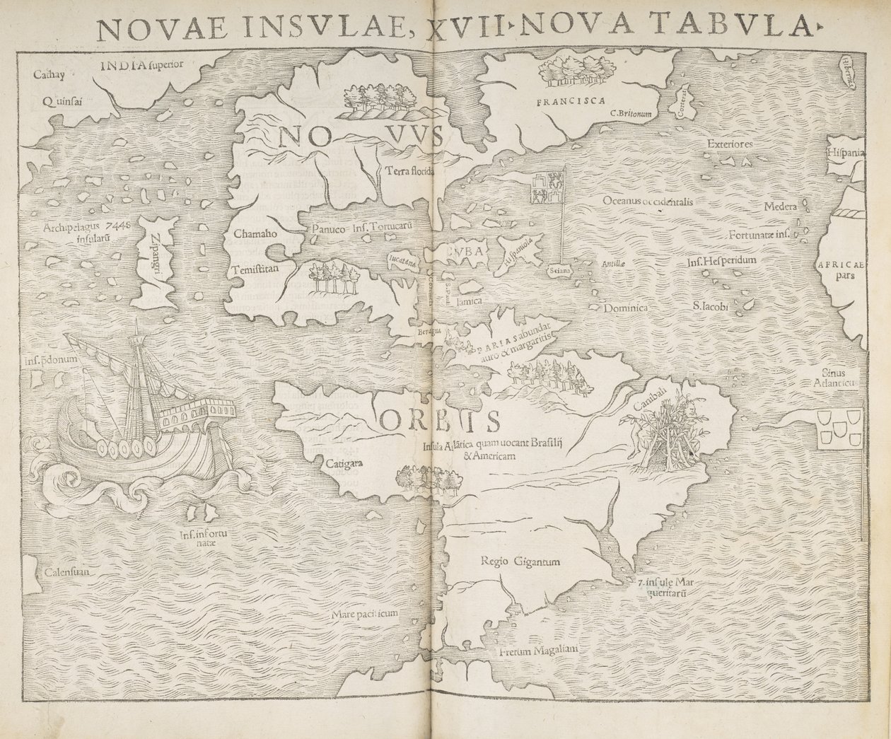 Karte von Nordamerika, Novae insulae, XVII nova tabula, Sebastian Munster von Sebastian Munster
