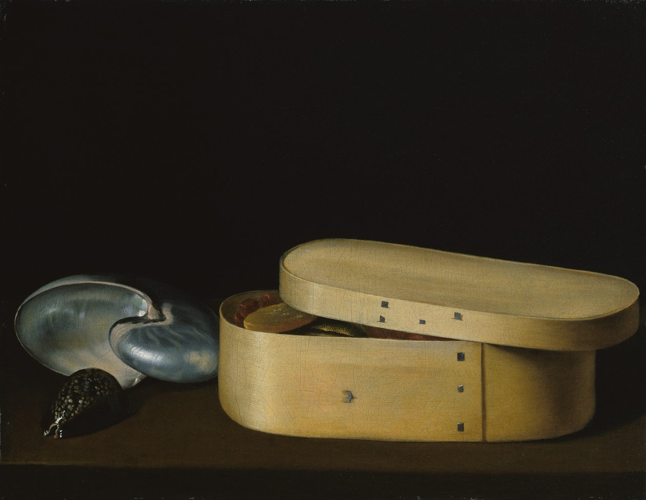 Stillleben mit Muscheln und einer Spanholzkiste, späte 1620er Jahre von Sebastian Stoskopff