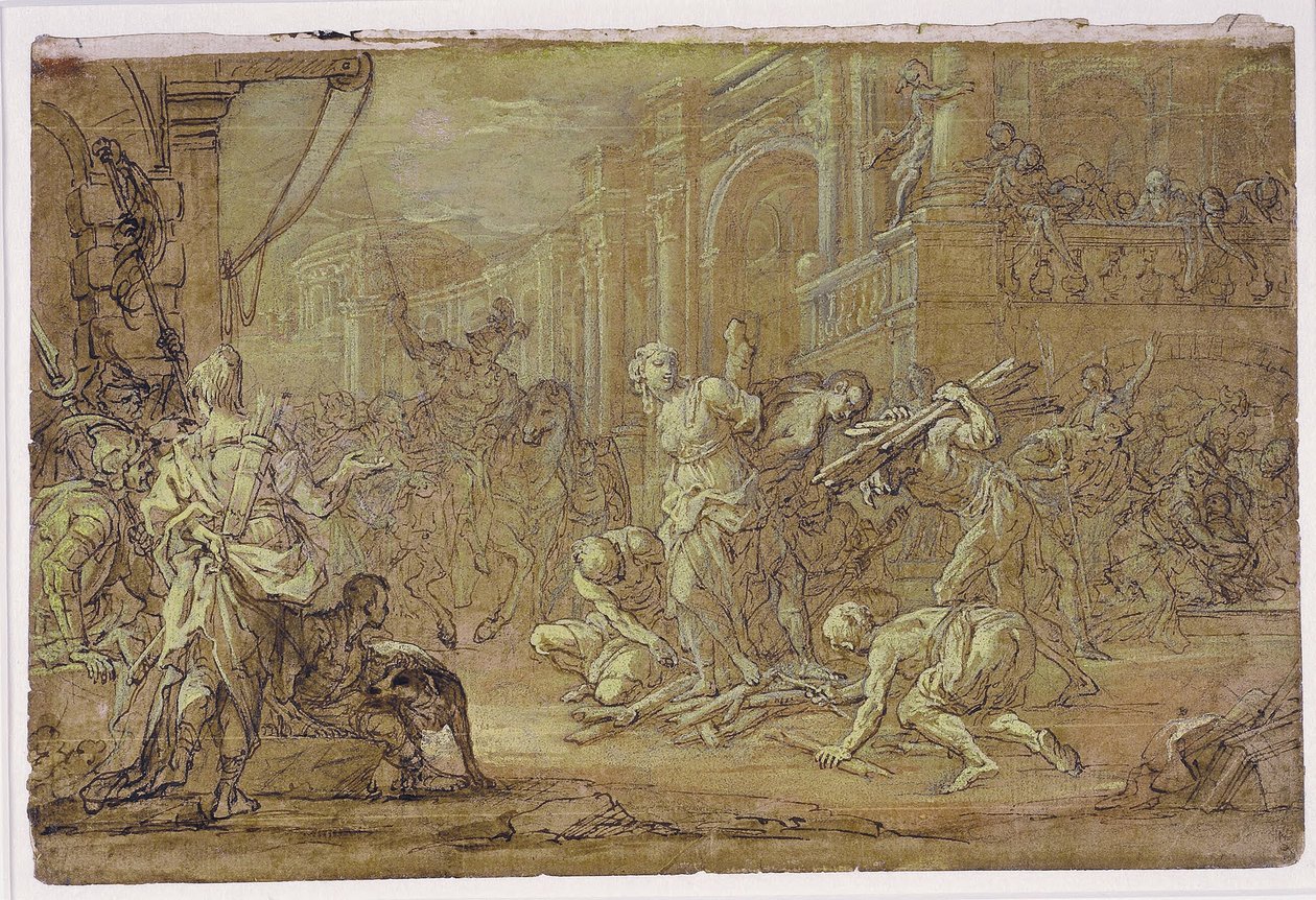Clorinda rettet Sofronia und Olindo vom Scheiterhaufen in Jerusalem von Sebastiano Conca