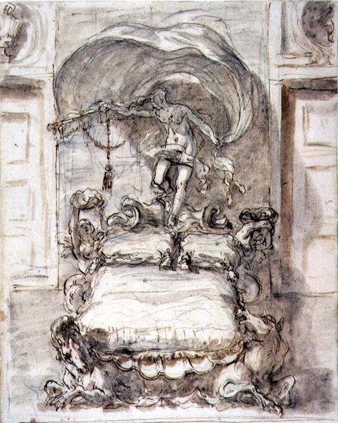 Bett mit Seepferdchen und Fortuna von Sebastiano Ricci