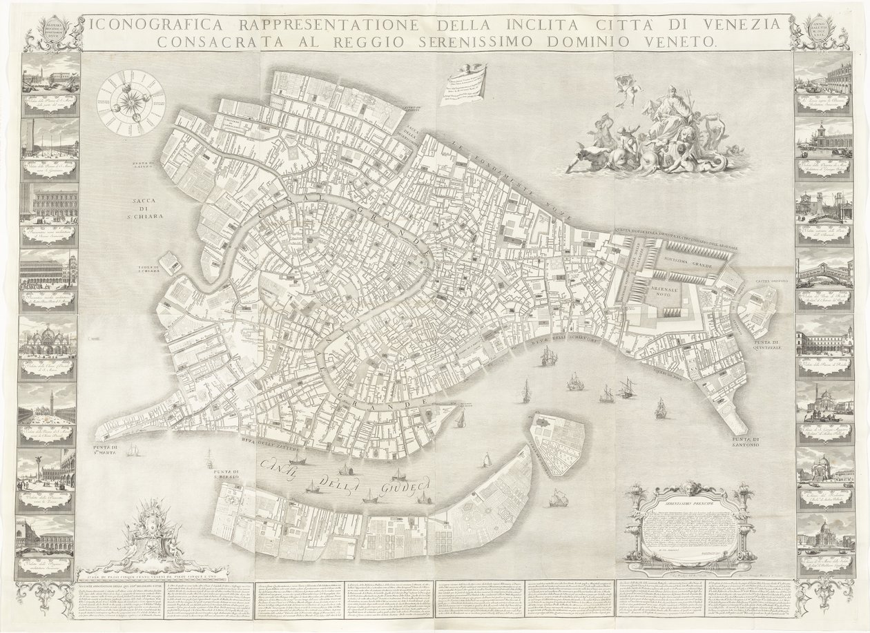 Ikonografische Darstellung der berühmten Stadt Venedig von Sebastiano Ricci, Lodovico Ughi, Giovanni Antonio Faldoni for the map, with Francesco Zucchi