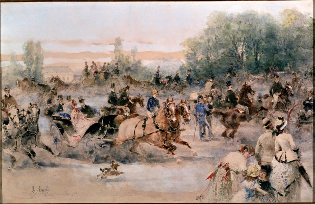 Verkehr von Kutschen auf dem Bastion von Porta Venezia in Mailand von Sebastiano de Albertis