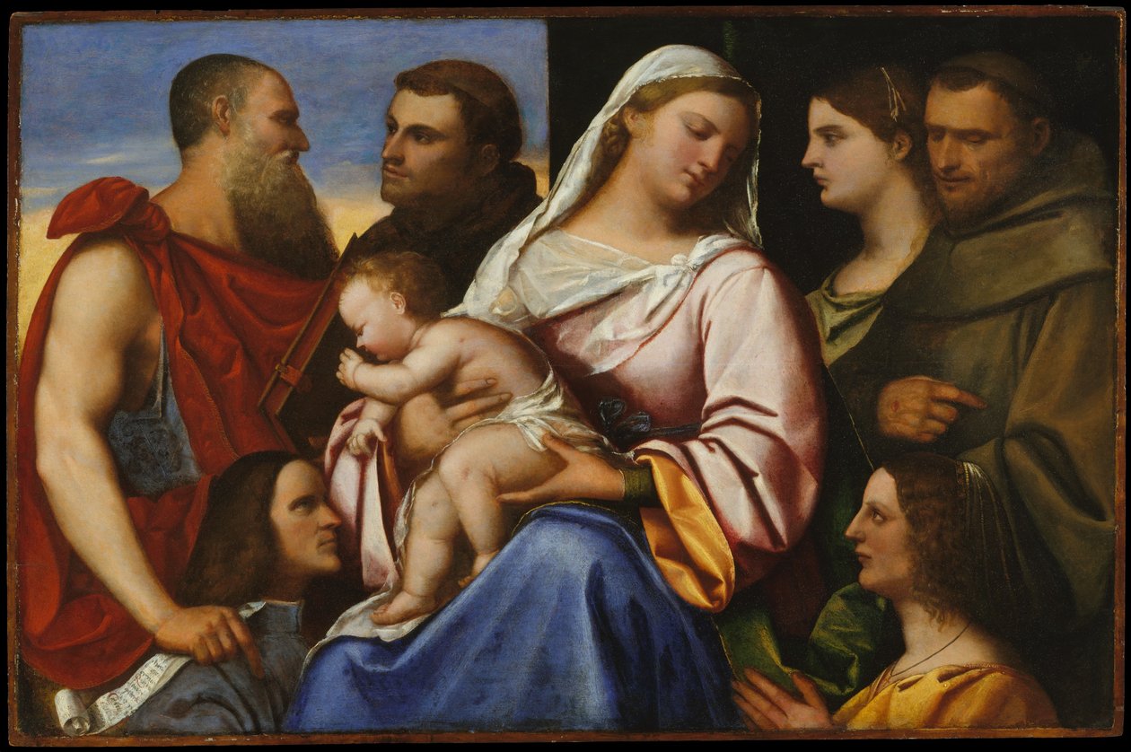 Madonna mit Kind, Heiligen und Stiftern, ca. 1485-1547 von Sebastiano del (c.1485 1547) (attr. to) Piombo