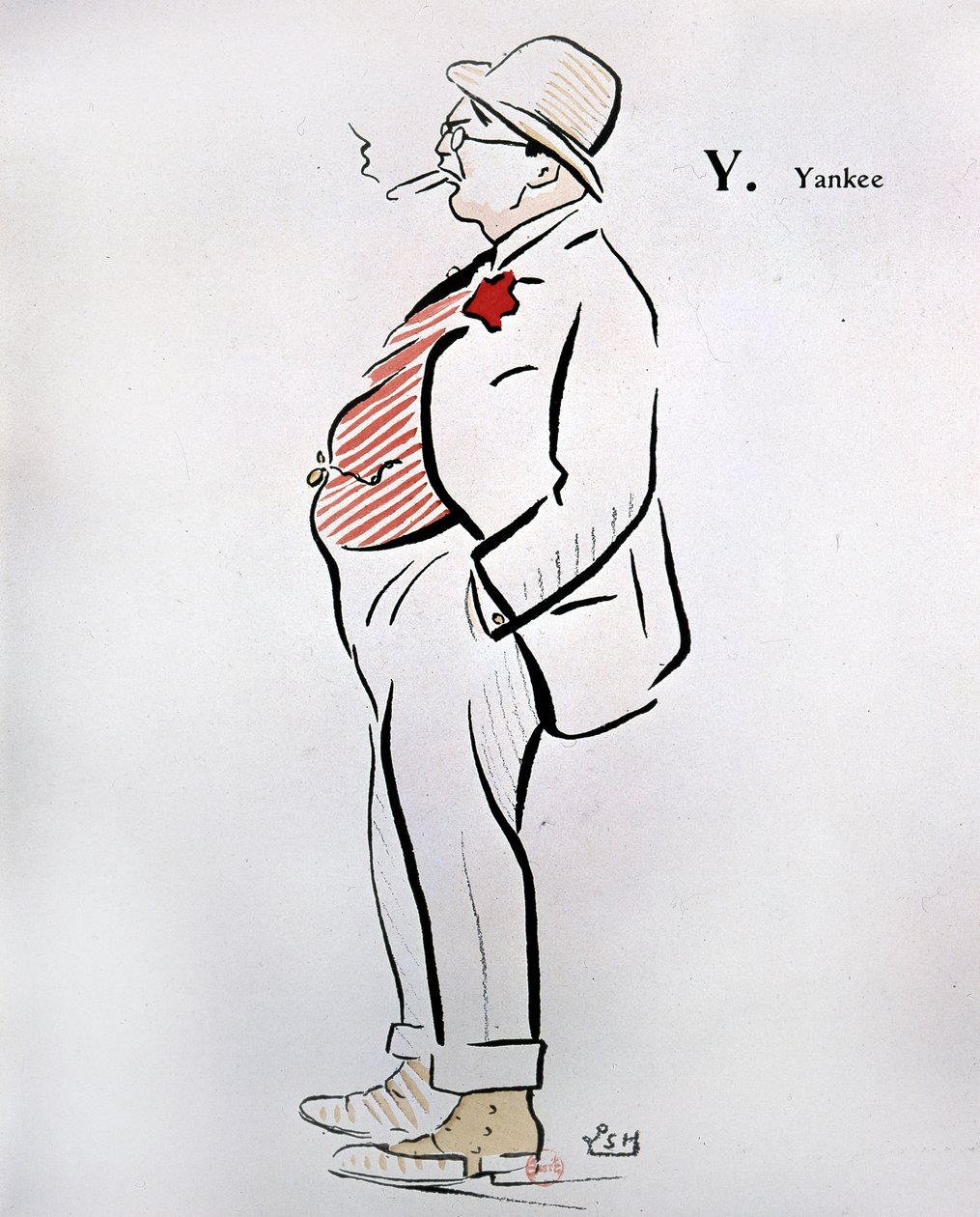 Karikatur eines Amerikaners in „Alphabet de Sem“ (1863 - 1934), Y wie Yankee, n.d., 20. Jahrhundert von Sem