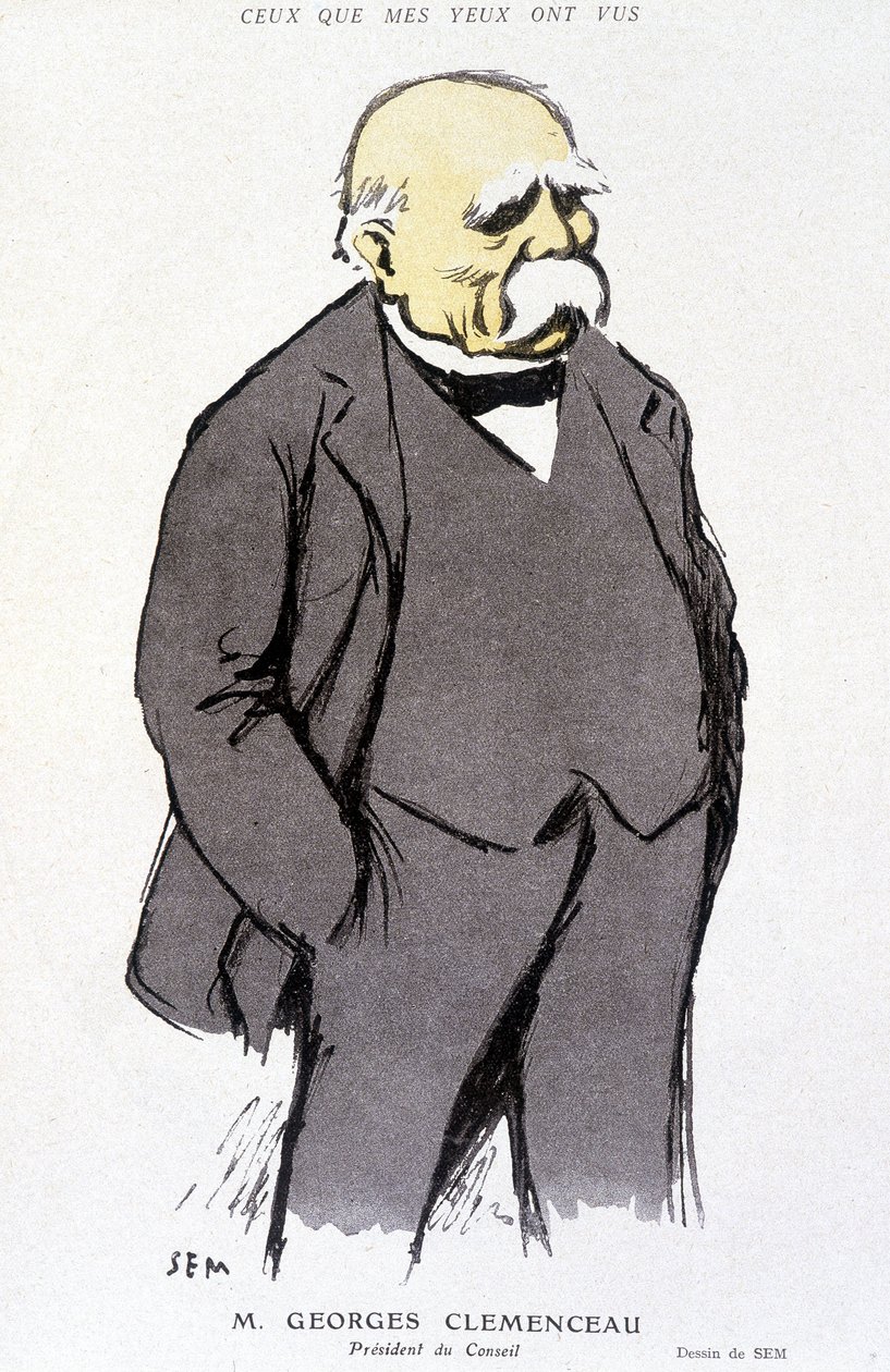 Porträt von Georges Clémenceau - gezeichnet von Sem (1863 - 1934), in „Fantasio“ vom 01/02/1918, Nr. 265 von Sem