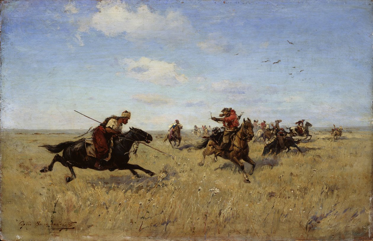 Kampf zwischen Dnjepr-Kosaken und Tataren, 1892 von Sergei Ivanovich Vasilkovsky