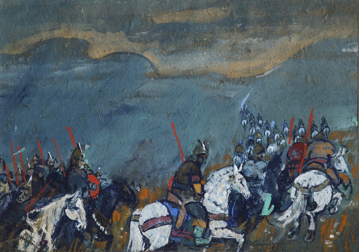 Armee des Zaren Dodon. Illustration zum Märchen Der goldene Hahn von A. Puschkin von Sergei Vasilievich Malyutin