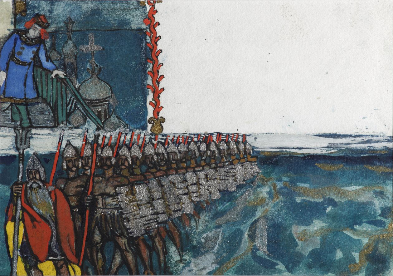Illustration zum Märchen vom Zaren Saltan von A. Puschkin von Sergei Vasilievich Malyutin