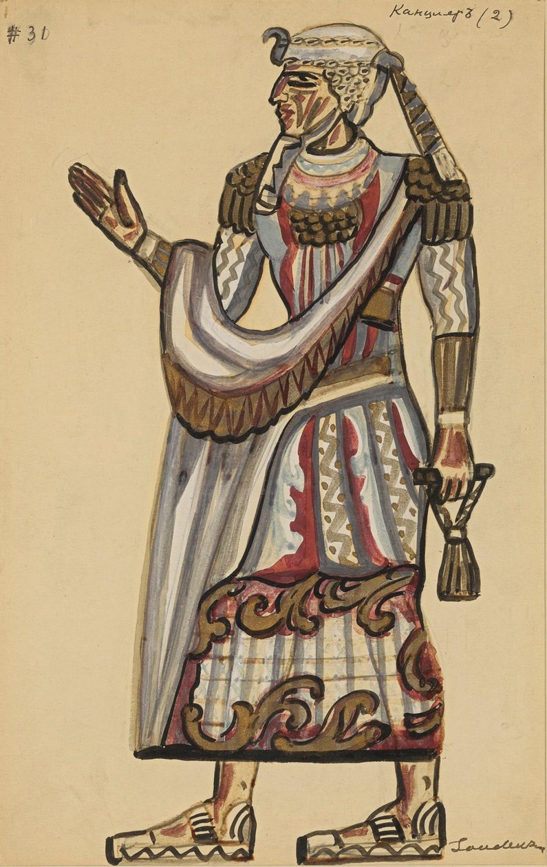 Priester. Kostümentwurf für die Oper Die Zauberflöte von Wolfgang Amadeus Mozart von Sergei Yurievich Sudeykin