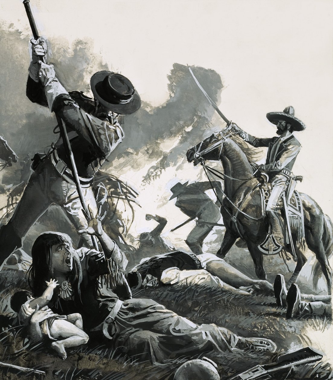 Im Jahr 1858 griffen zwei Truppen mexikanischer Kavallerie das Lager der Apachen an von Severino Baraldi
