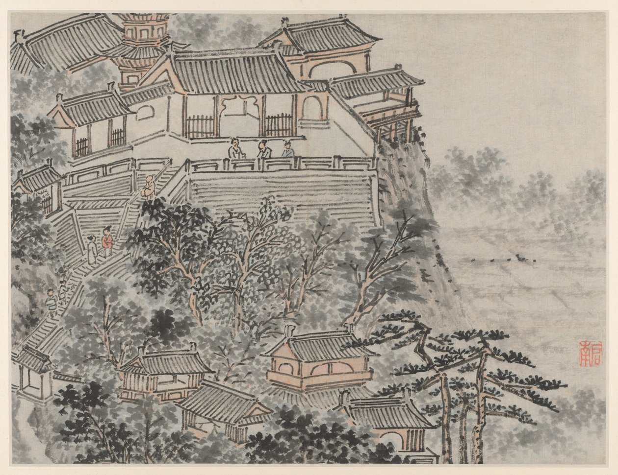 Zwölf Ansichten des Tigerhügels, Suzhou: Die Terrasse der fünf Weisen, nach 1490 von Shen Zhou