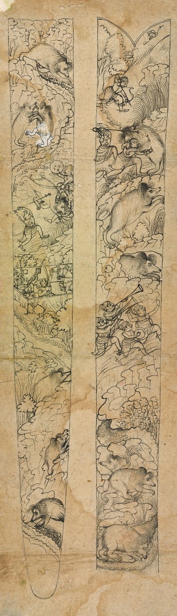 Ein Raja jagt Wildschweine, Entwurf für eine Scheide, ca. 1750-1760 von Shevdar (attr.to) Gangeyagi