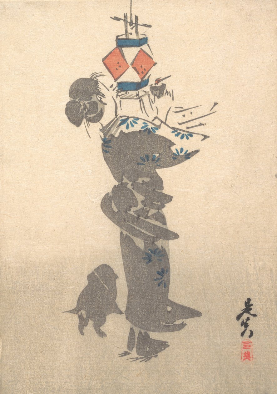 Eine hängende Laterne für das Obon-Fest anzünden, 1860 von Shibata Zeshin