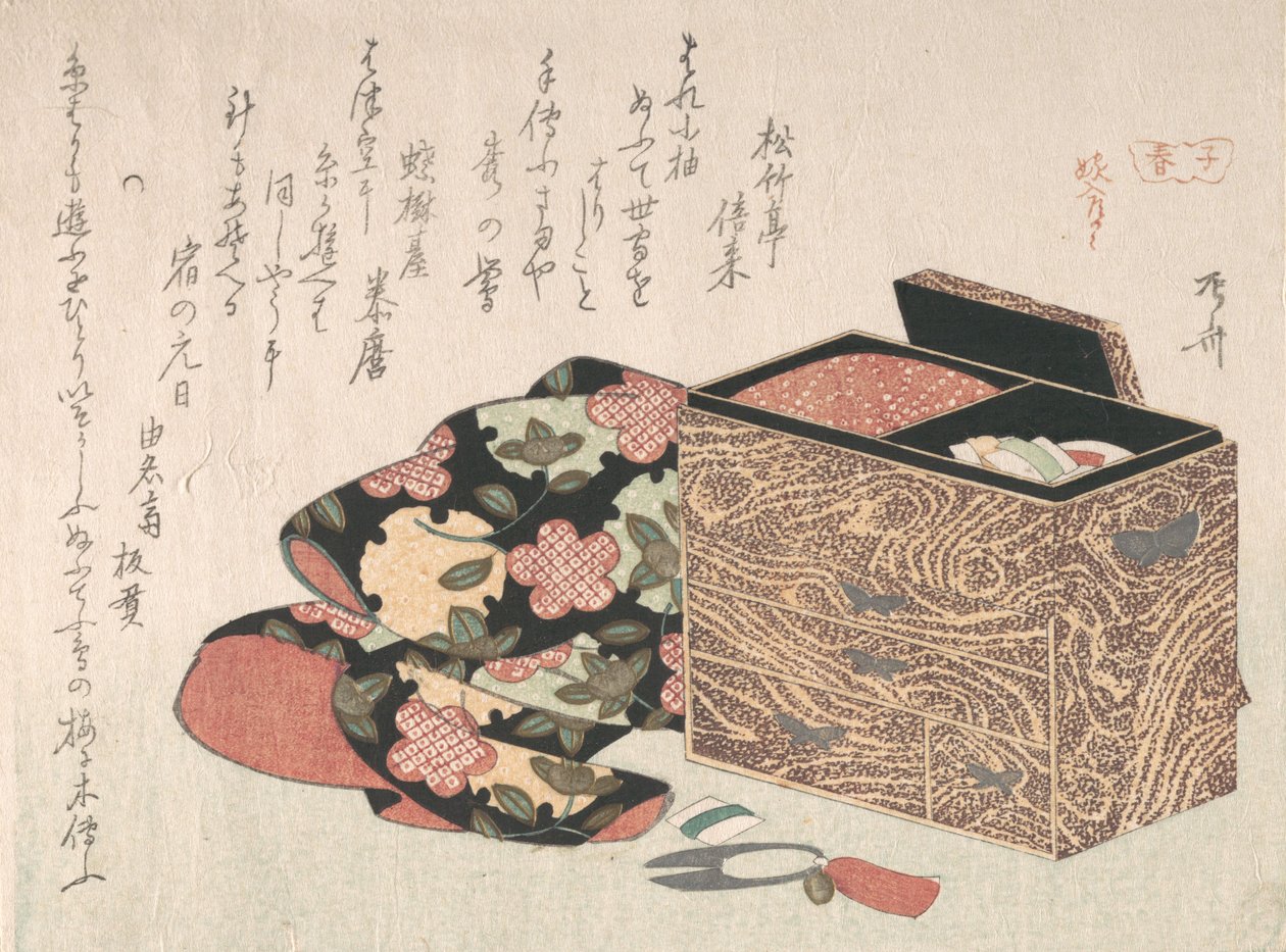 Damenarbeitskasten und Bettwäsche, wahrscheinlich 1816 von Shinsai