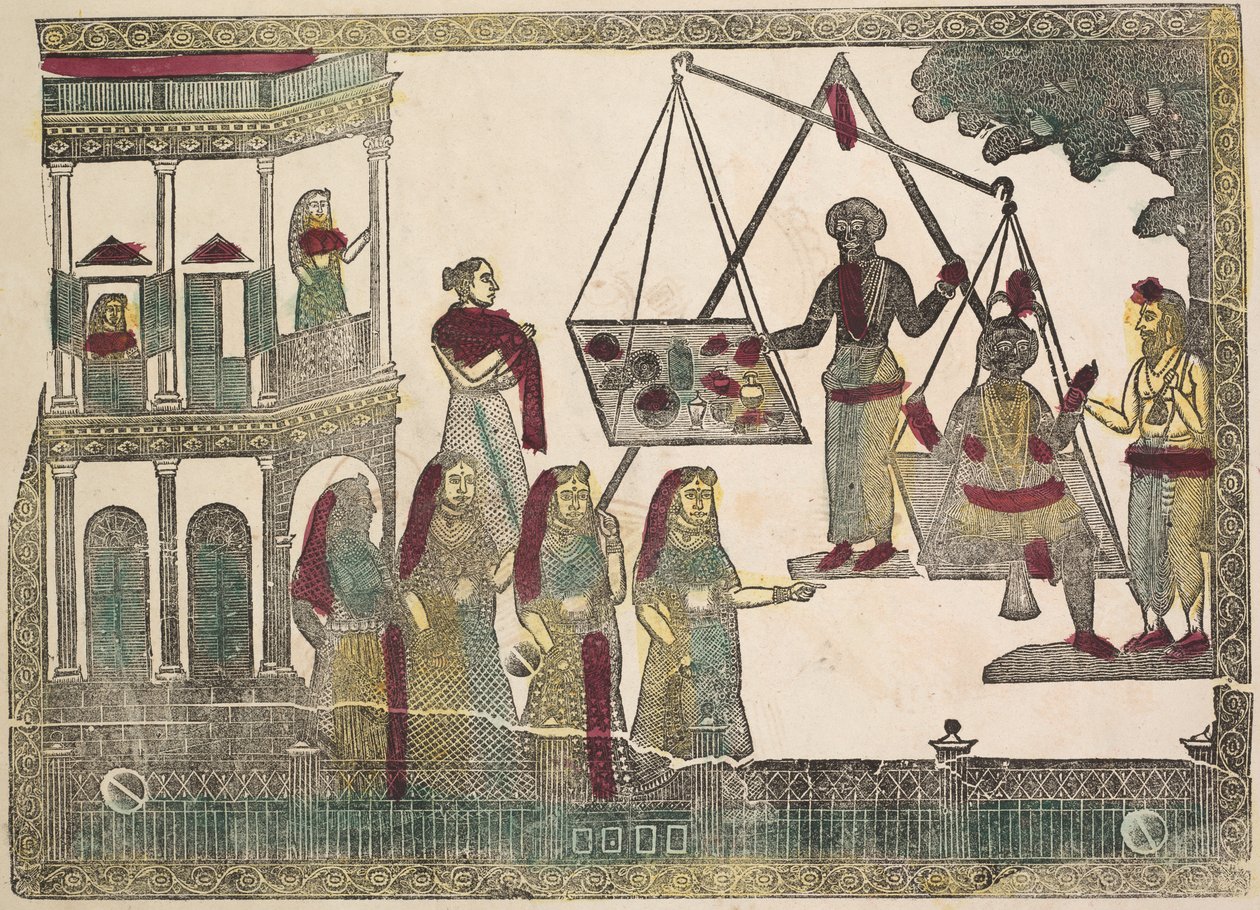 Krishna gegen wertvolle Gegenstände gewogen von Shri Gobinda Chandra Roy