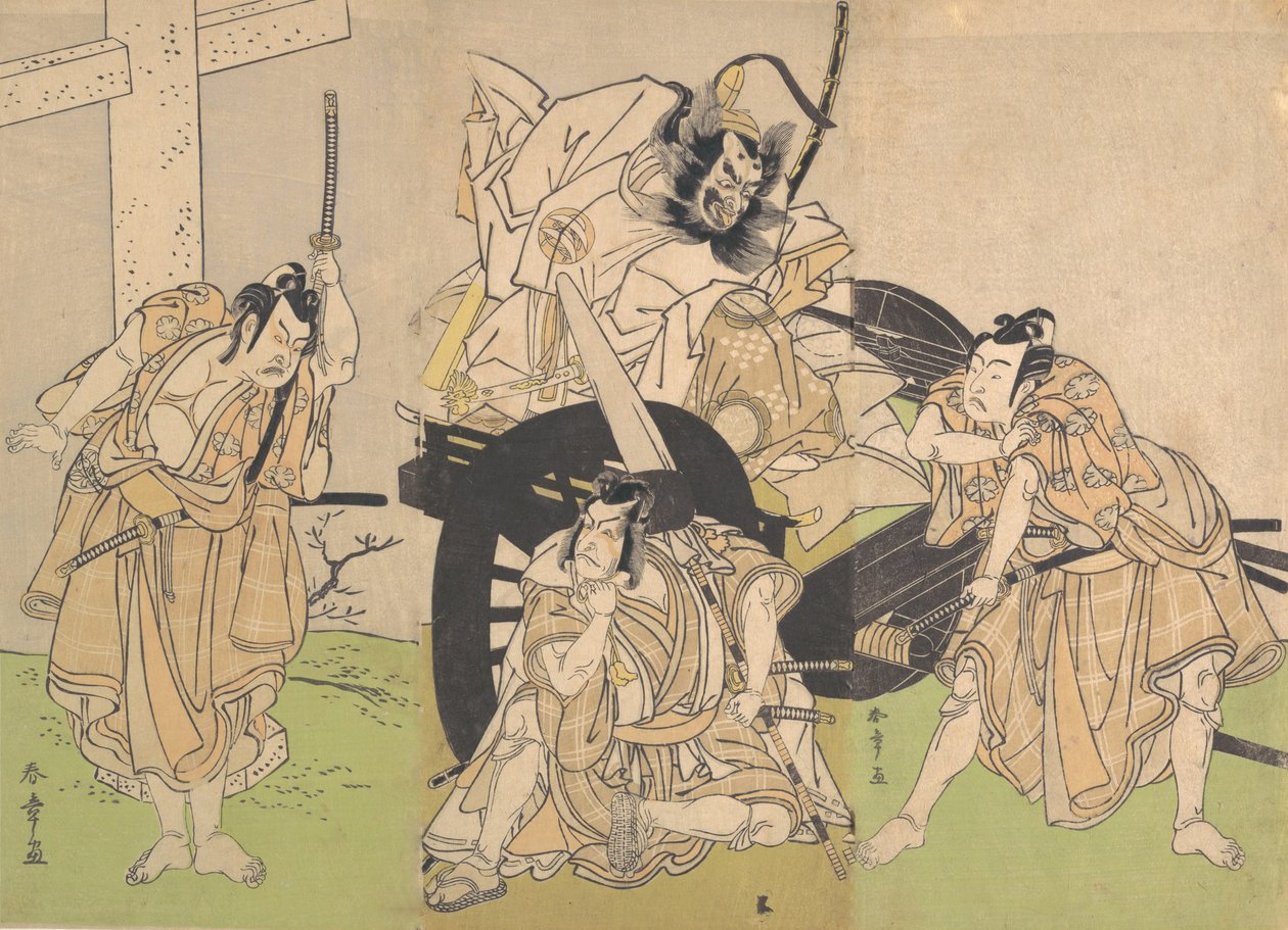 Kabuki-Schauspieler Ichikawa Yaozo II, Nakajima Mihoemon II, Ichikawa Ebizo III ..., 7. Monat, 1776 von Shunsho