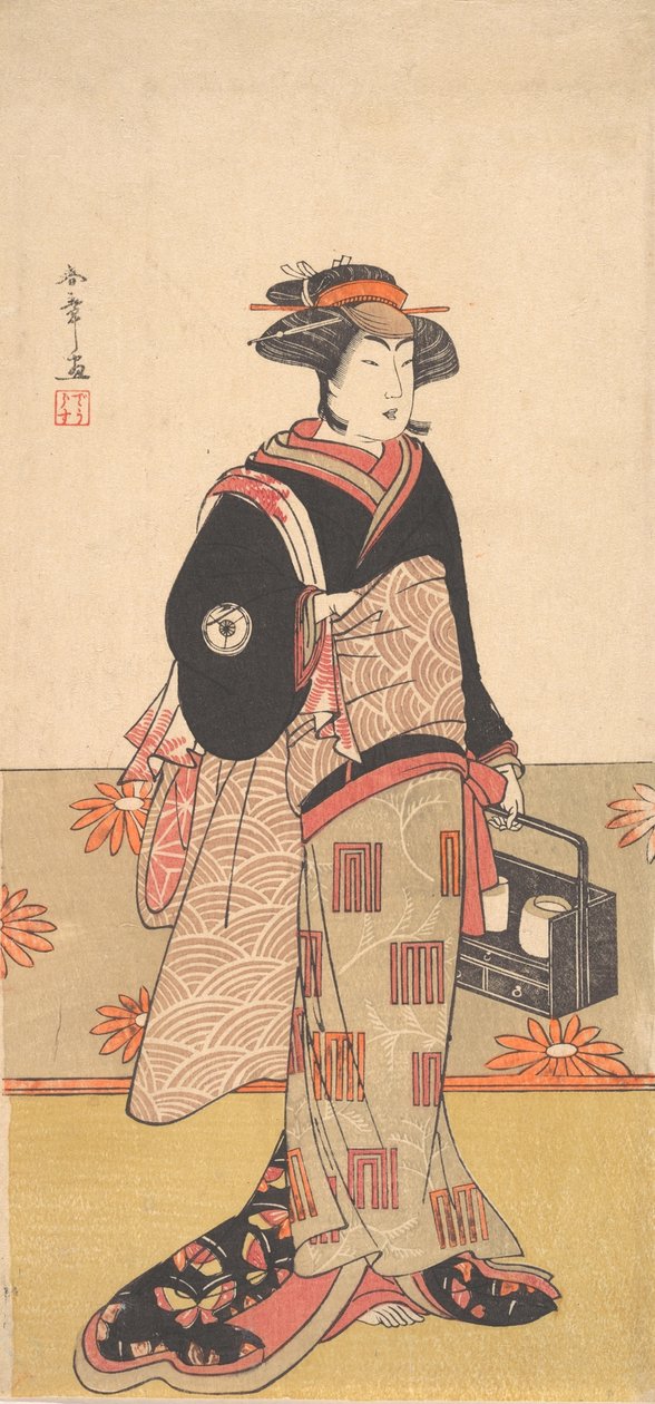 Der Schauspieler Iwai Hanshiro IV als Frau in einem schwarzen Kimono, ca. 1780 von Shunsho