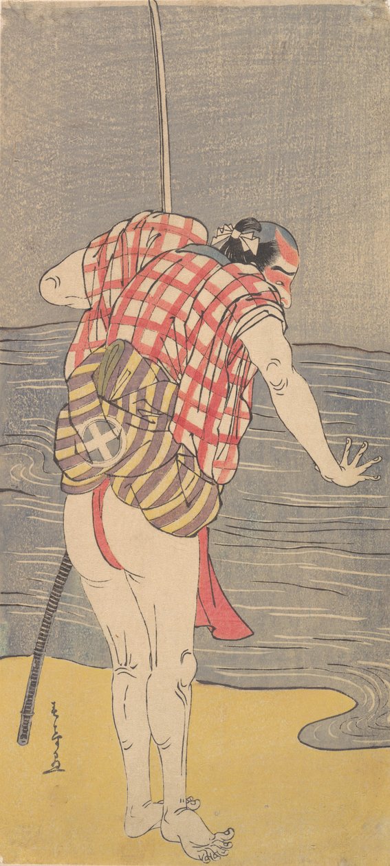 Der Schauspieler Otani Hiroemon III als Mann, bereit ins Meer zu waten mit gezogenem Schwert von Shunsho