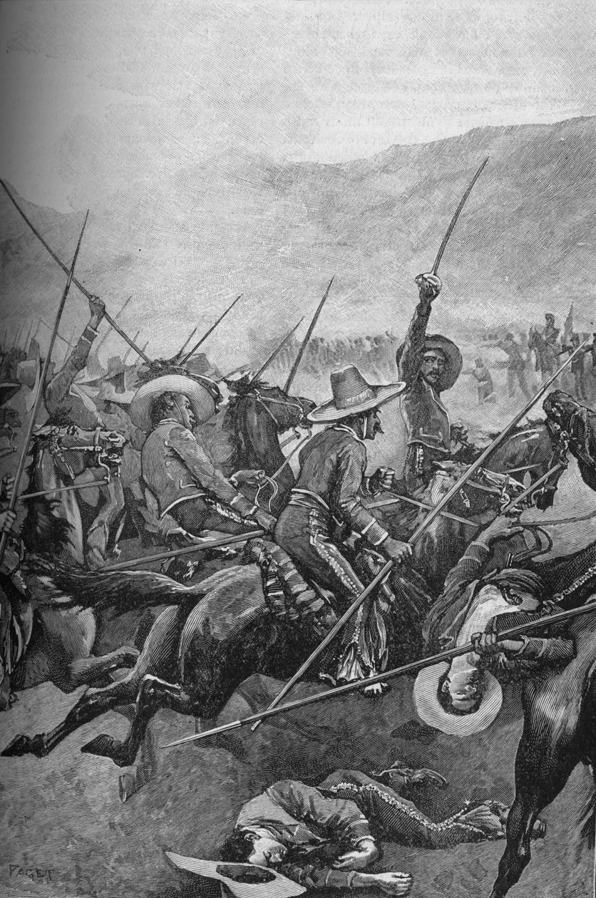 Die mexikanischen Lanzenreiter griffen die Soldaten von Illinois an, 1902 von Sidney Paget