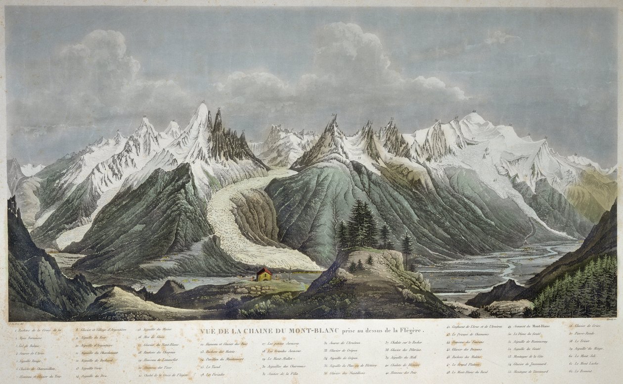Ansicht des Mont-Blanc-Massivs - Ansicht der Mont-Blanc-Kette, aufgenommen über der Flegere von Sigismond Himely von Sigismond Himely