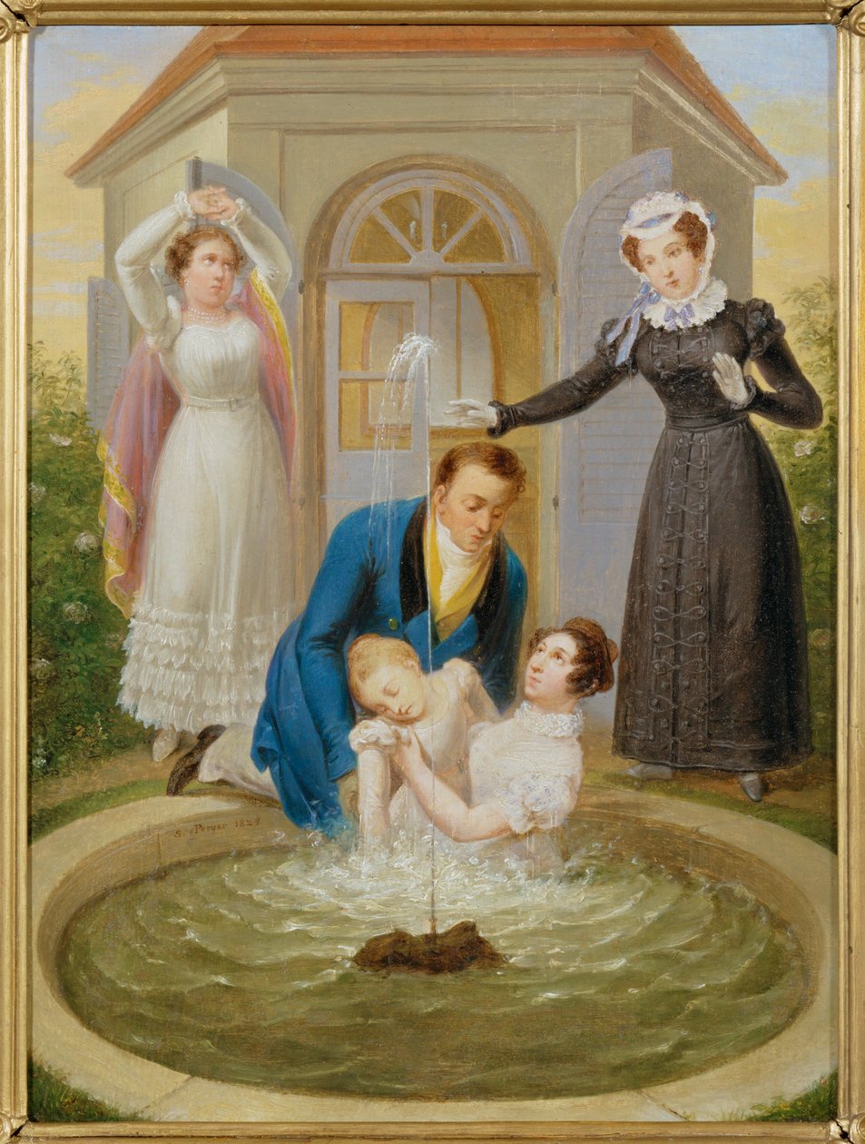 Rettung eines in ein Gartenbecken gefallenen Kindes von Sigmund Ferdinand Ritter von Perger