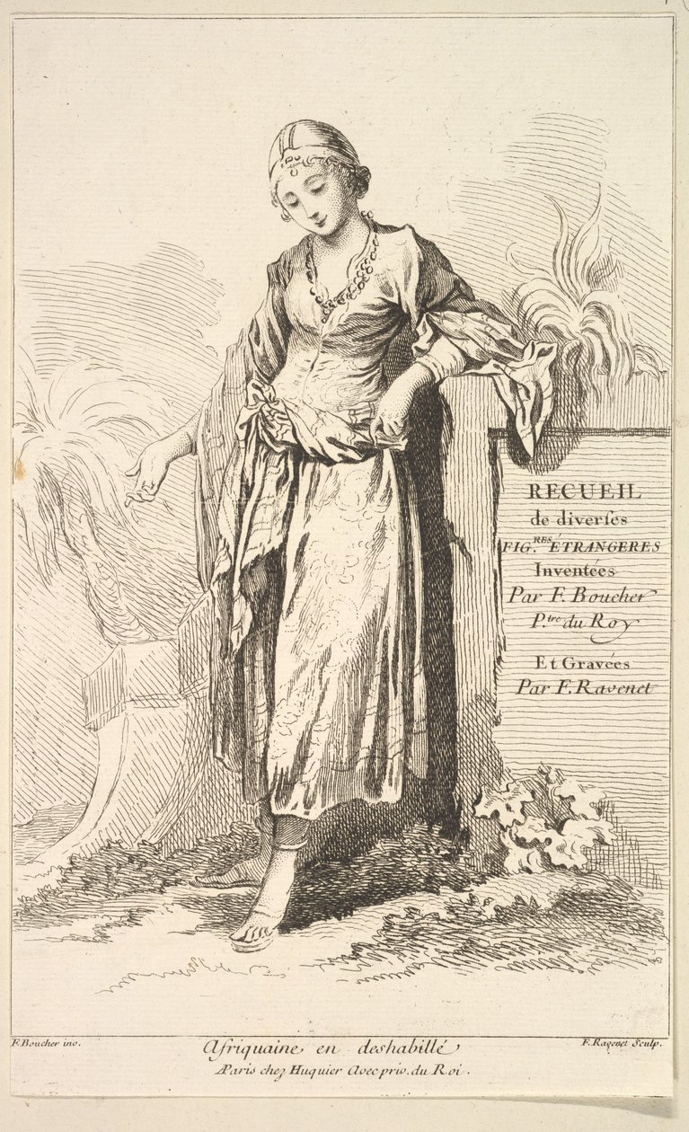 Afrikanerin im Morgenmantel, aus Sammlung verschiedener fremder Figuren erfunden von..., 18. Jahrhundert von Simon Francois Ravenet