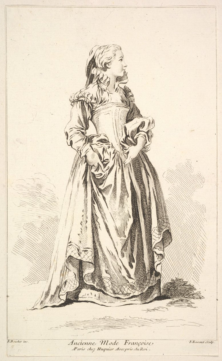 Ancienne Mode Françoise, aus Recueil de diverses fig.res étrangères Inventées par..., 18. Jahrhundert von Simon Francois Ravenet