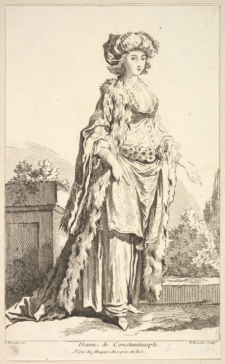 Dame von Konstantinopel, aus Recueil de diverses figures étrangères Inventées par ..., 18. Jahrhundert von Simon Francois Ravenet
