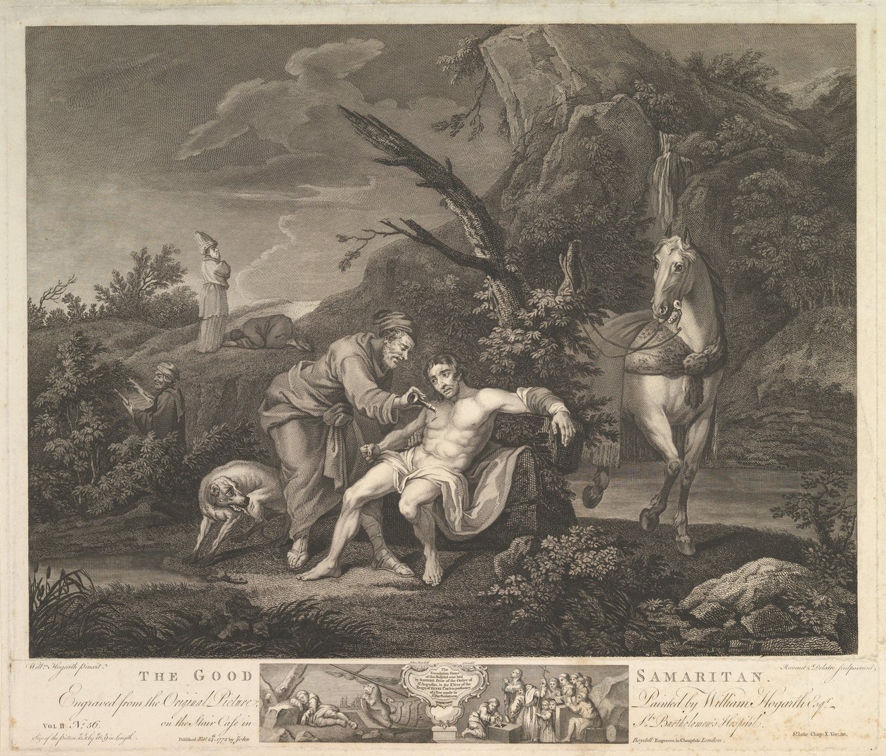 Der barmherzige Samariter St. Lukas, Kap. 10, Vers 30 (24. Februar 1772) von Simon Francois Ravenet
