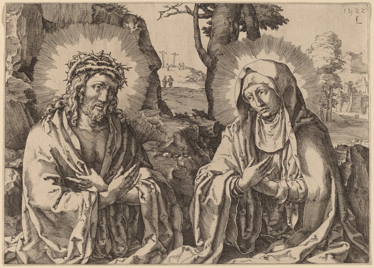 Der Erlöser und die Jungfrau von Simon Frisius after Lucas van Leyden