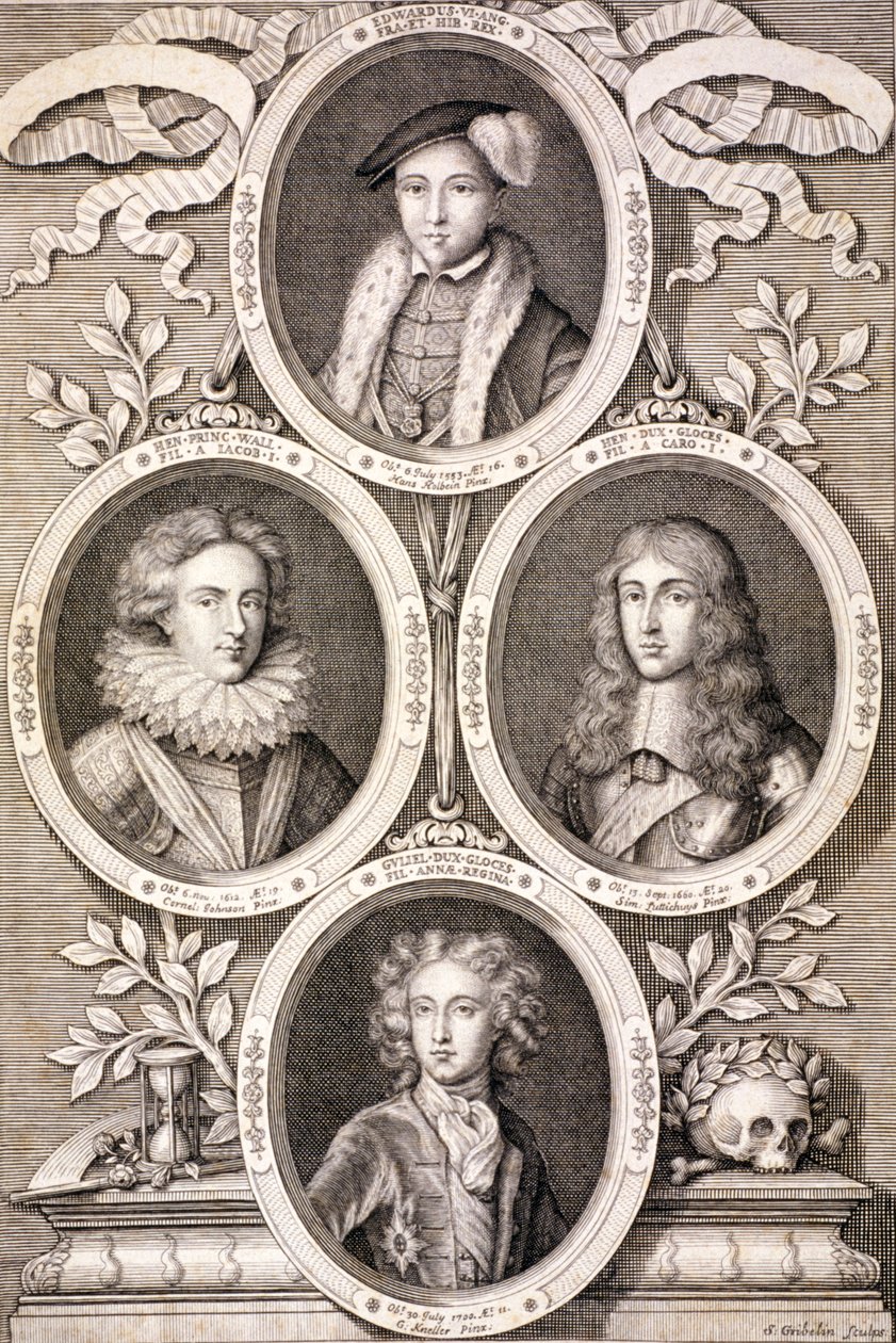 Edward VI, Henry und William, Herzöge von Gloucester, und Henry, Prinz von Wales, ca. 1700 von Simon Gribelin