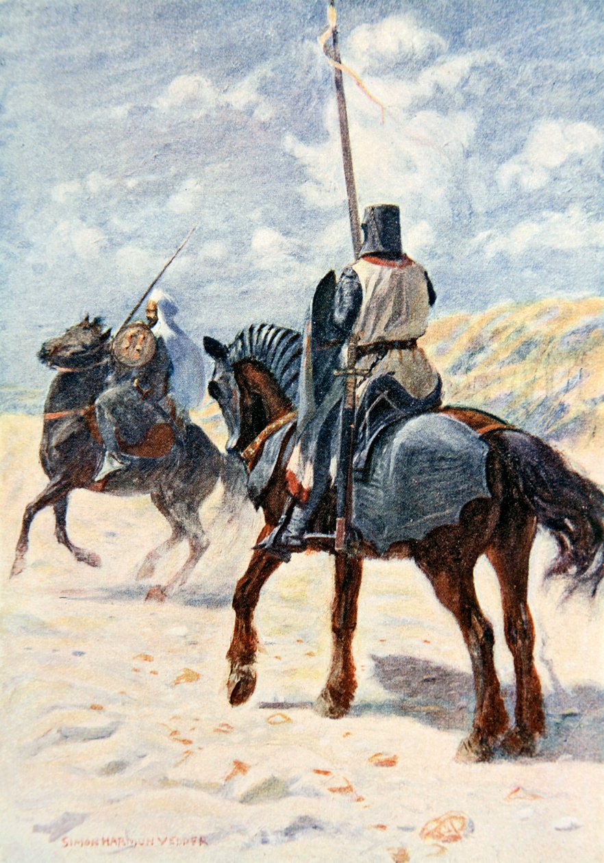 Ein Sarazene nähert sich einem Kreuzritter, Illustration für 