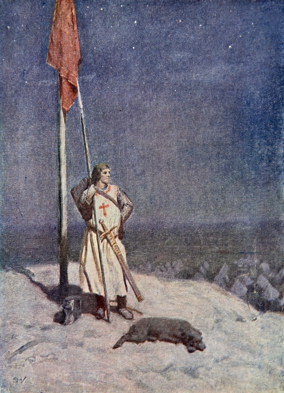 Der Ritter hält Wache auf dem St. Georgsberg mit dem Banner Englands, Illustration aus 