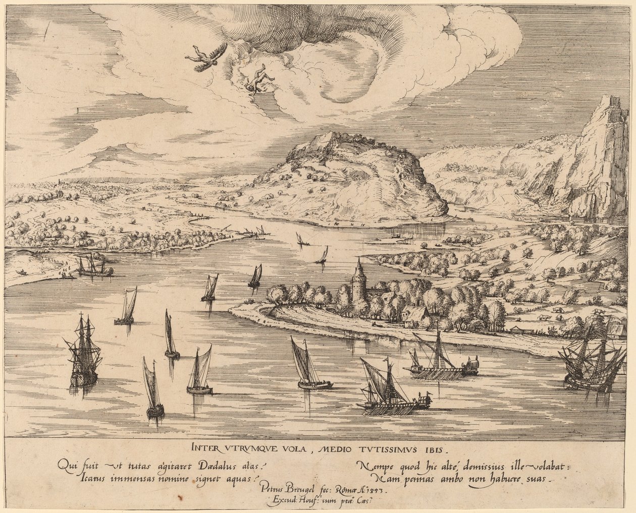 Flusslandschaft mit dem Sturz des Ikarus von Simon Novellanus after Pieter Bruegel the Elder