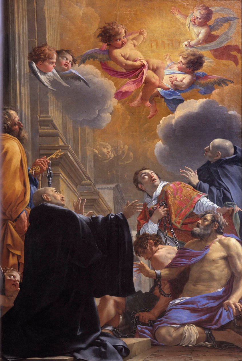 Heiliger Merry (oder Heiliger Mederic), Bischof von Paris (7. Jahrhundert) befreit die Gefangenen Gemälde von Simon Vouet (1590-1649) 1640 Kirche Saint Merri, Paris von Simon Vouet