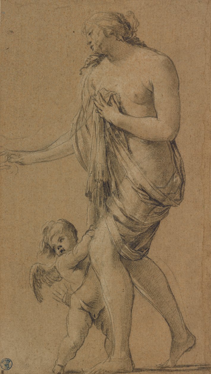 Studie für die Figuren von Venus und Amor (recto); Studie eines männlichen Aktes (verso) von Simon Vouet