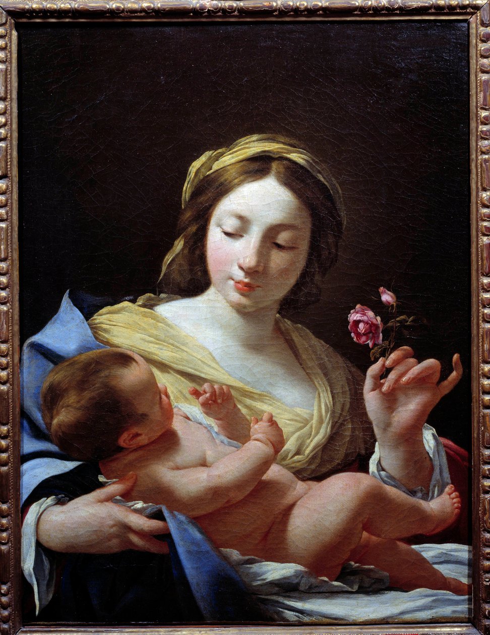 Die Jungfrau, ein Kind und eine Rose von Simon Vouet