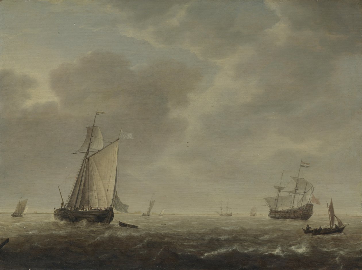 Ein niederländisches Kriegsschiff und verschiedene Schiffe bei einer Brise, ca. 1640 von Simon de Vlieger