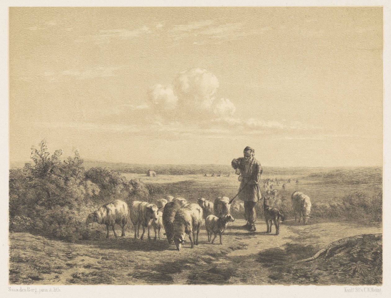 Hirte mit seinen Schafen auf der Heide von Simon van den Berg